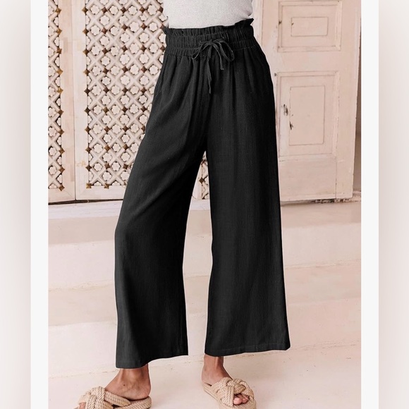 Pants - Black Wide-Leg Linen Pants